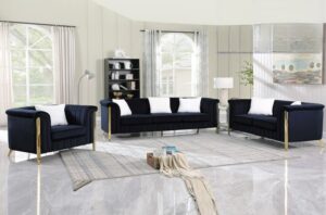 Black, Grey or Navy Blue Velvet with Gold Legs sofa $799, loveseat $699, chair $499