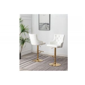 Swivel Bar Stool in White Faux Leather with Gold base. Matching Color: Grey, Blue, Black & Pink $ 299