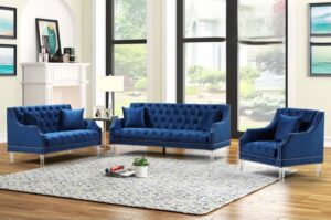 Grey or Blue Velvet Tufted Button & Nailheads sofa $599, loveseat $499, chair $399