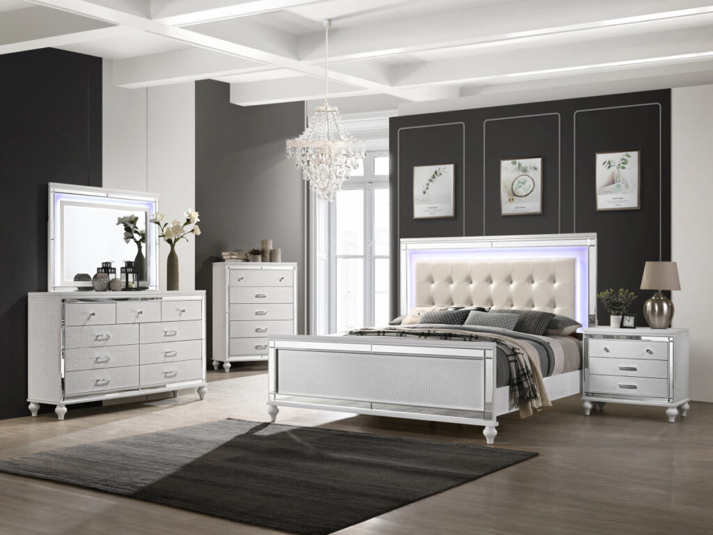 Valentino White 6pc Queen Bedroom Set $1799 Chest $799