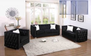 Black or Grey Velour with nail heads sofa set $799, loeveseat $599, chair $399