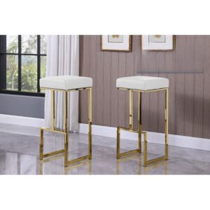 Faux Leather or Velvet Bar Stools w/ Gold Frame Available in Black, Grey, and White. $249