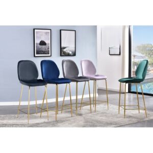 Velvet Bar Chairs w/ Gold Plated Legs. Avail.: Black, Blue, Grey, Green, or Pink $279