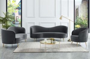 Velour Sofa Set in Black and Grey $799, loveseat $699, chair $399