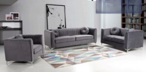Velour Sofa Set in Grey & Blue $1199, loveseat $899, chair $599