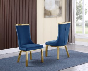 Velvet Side Chair (Set of Two), Stainless Steel Gold Legs – Navy Blue $699
