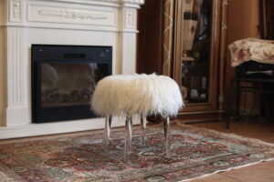 Fur Ottoman with Acrylic Legs. 2 Colors to Choose: White or Pink $179.99