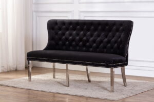 Bench with Tufted Buttons, Double Nailhead Trim, and Stainless Steel Legs. 3 Colors to Choose: Dark grey, Navy Blue, or Cream $839.99