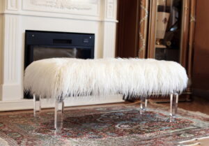 Fur Bench with Acrylic Legs. 2 Colors to Choose: White or Pink $269.99