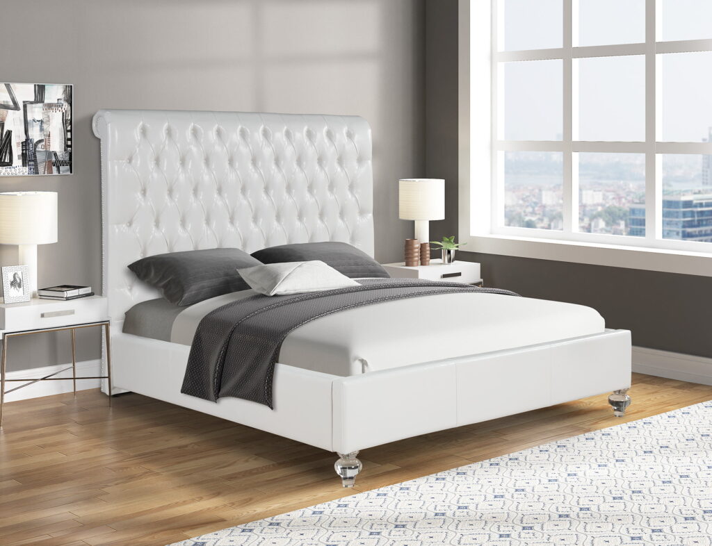 White Faux Leather Panel Bed with Acrylic Feet – Queen $738.99