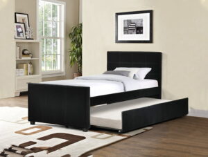Twin Bed With Twin Trundle in Black Velvet Fabric $418.99