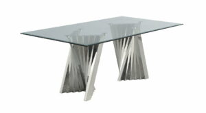 Best Quality Furniture Modern 78″ Glass Dining Table with Silver Spiral Base $1359