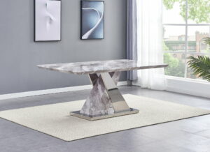 White Dining Table with Faux Marble Top and Stainless Steel Base $1099