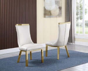 Faux Leather Side Chair (Set of Two), Stainless Steel Gold Legs – White $699
