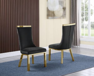 Velvet Side Chair (Set of Two), Stainless Steel Gold Legs – Black $699