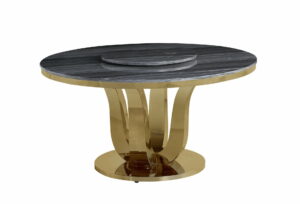 Marble Lazy-Susan Round Dining Table in Stainless Steel Gold $1579