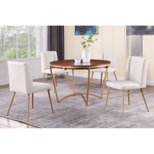 Dining Set with Gold Leg Chairs in colors of Black, Cream, Grey, or Navy. 5pc $739.90
