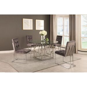 MODERN DINING SET 60" Round Table w/ Stainless Steel or Gold Plated Chairs Available in Black, Grey, Blue, Green or Pink w/ Stainless Steel or Gold Plated 5pc $1379.90