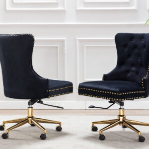 Tufted Velvet Upholstered Adjustable Wingback Chair, Gold Base, Black – Sinlge Only $249.99