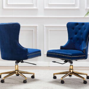 Tufted Velvet Upholstered Adjustable Wingback Chair, Gold Base, Navy Blue – Sinlge Only $249.99