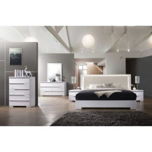 White Lacquer Modern Bedroom Set, Led Lighting. Silver handles. Nightstand Available Only in the Left Side Facing $879.99