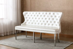Bench with Tufted Buttons, Double Nailhead Trim, and Stainless Steel Legs. 5 Colors to Choose: Dark grey, Navy Blue, Cream, White, or Black $839.99