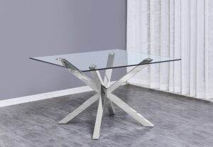 Tempered Glass Top Dining Table with Silver Stainless Steel Base $519