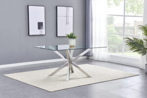 Tempered Glass Top Dining Table with Silver Stainless Steel Base $529