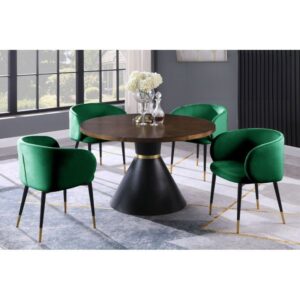 Velvet Dining Chair with Oak Wood Table Top. Chairs colors are available in Black, Cream, Green, or Grey 5pc $1379.90
